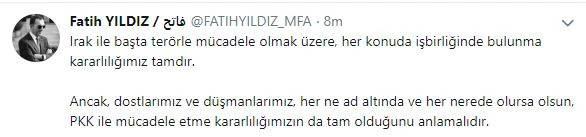 TSK'nın hava operasyonu hakkında Irak Dışişleri Bakanlığında görüşme